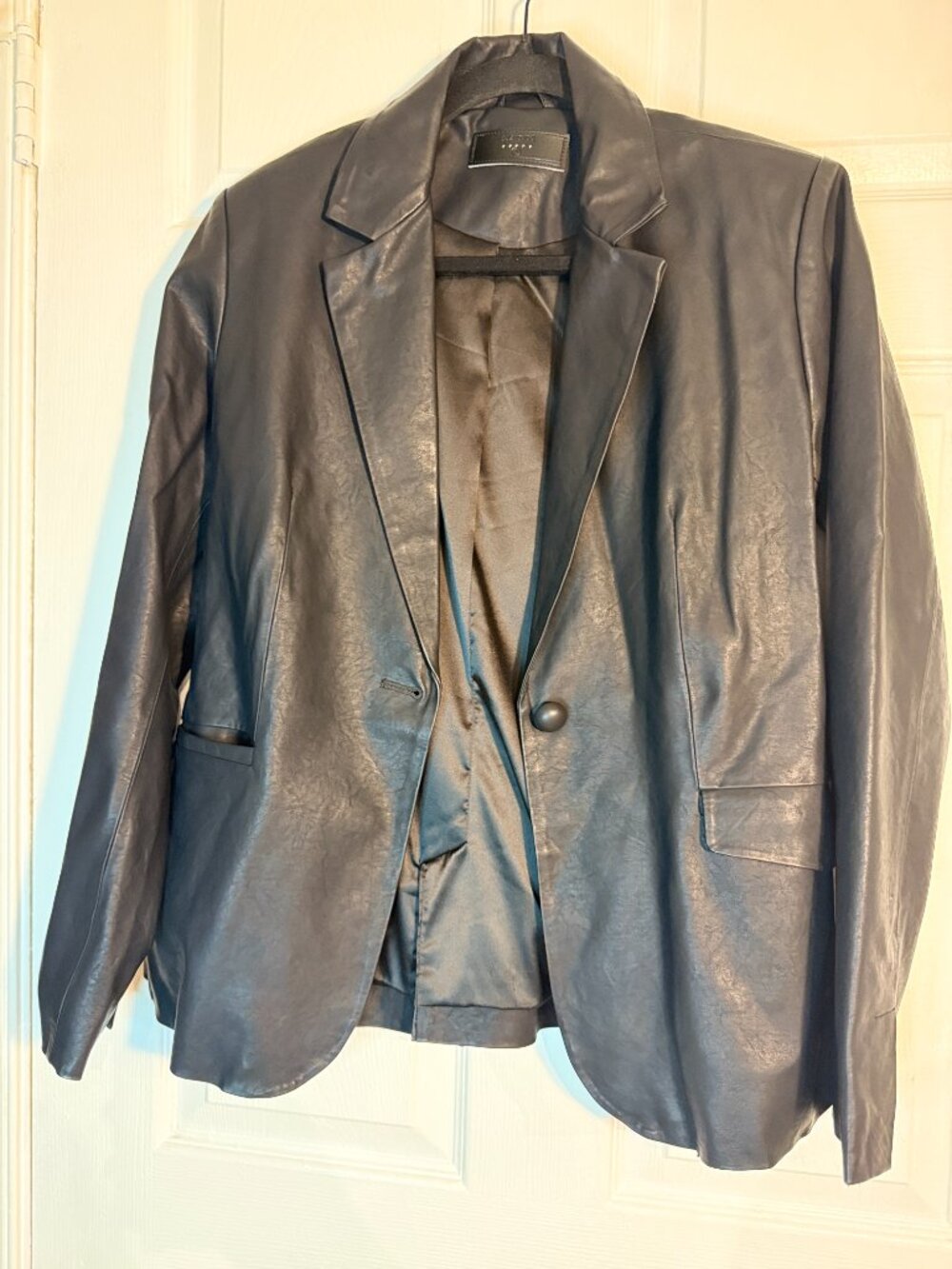 Blank NYC Black Faux Leather Blazer | Single Button | Vegan Leather | Size Small - Picture 2 of 11